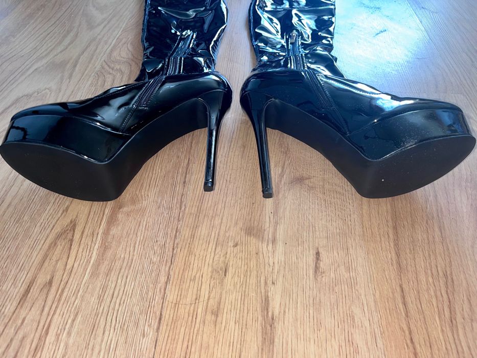 233/ OD RĘKI 46 Męskie kozaki Trans Crossdress czarny winyl 36-46 EU