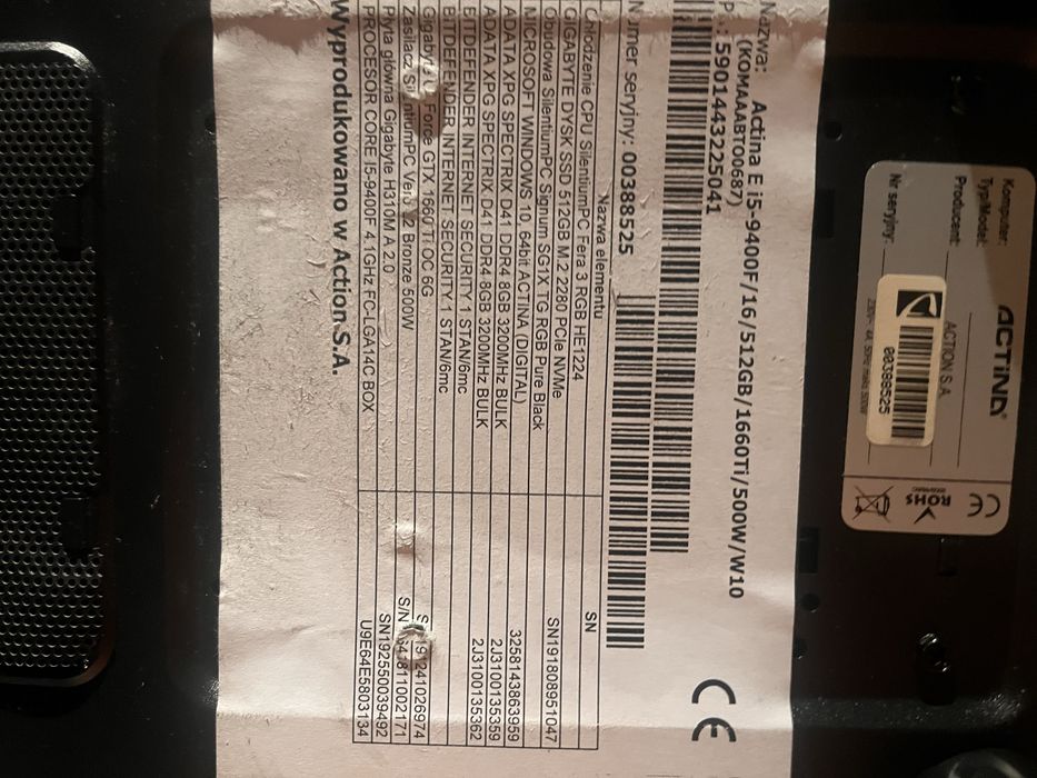 Komputer Gamingowy Actina E i5-9400F/1660ti