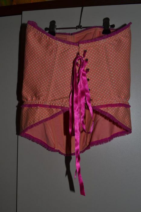 Gorset kropki grochy XS S M 34 36 38 pomarańcz róż pin up