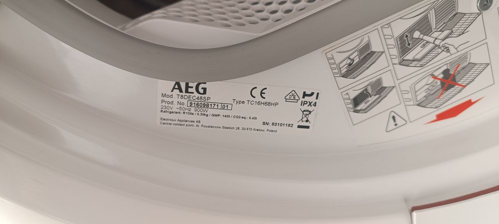 Suszarka AEG  (Electrolux)T8DEC48SP | 8 kg | Pompa ciepła | A+++ | AbsoluteCare |