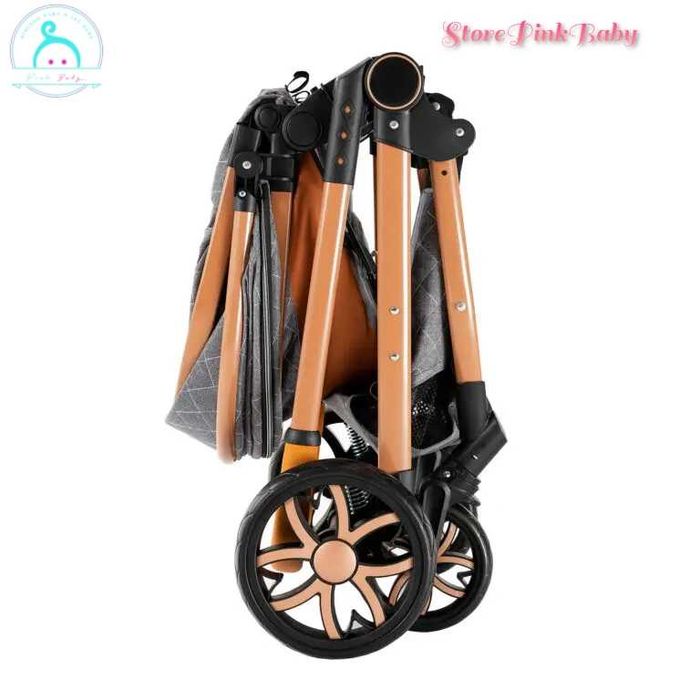 Carrinho bebé 3 em 1 PinkBaby Magic Gold - Com Base Isofix - Cinza