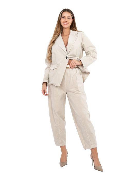 Jasnobeżowe Spodnie Sztruksowe Damskie Carrot Wysoki Stan RUE PARIS