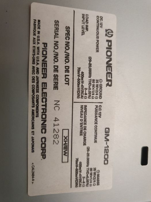 Автомобільний аудіопідсилювач NOS.  PIONEER GM1200.          MADE IN U