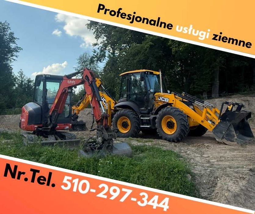 Usługi Koparko-ładowarką JCB, Mini-koparką Kubota 2,7 tony
