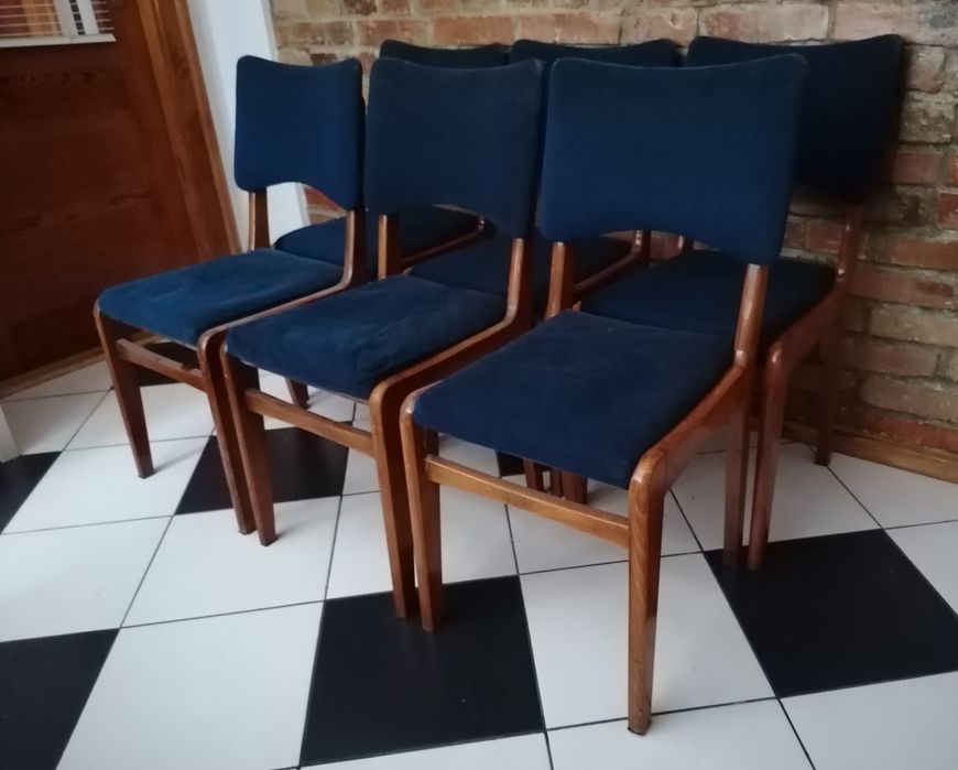 6 KRZESEŁ ASTER + STÓŁ proj. M. Grabiński Rozkładany PRL '60 Swarzędz