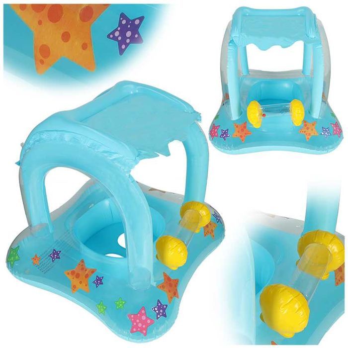 MATERAC Pontonik DMUCHANY dla Dzieci KOŁO doPływania naPlażę zDASZKIEM