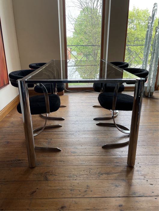 Stół do jadalni ze szklanym blatem mid century