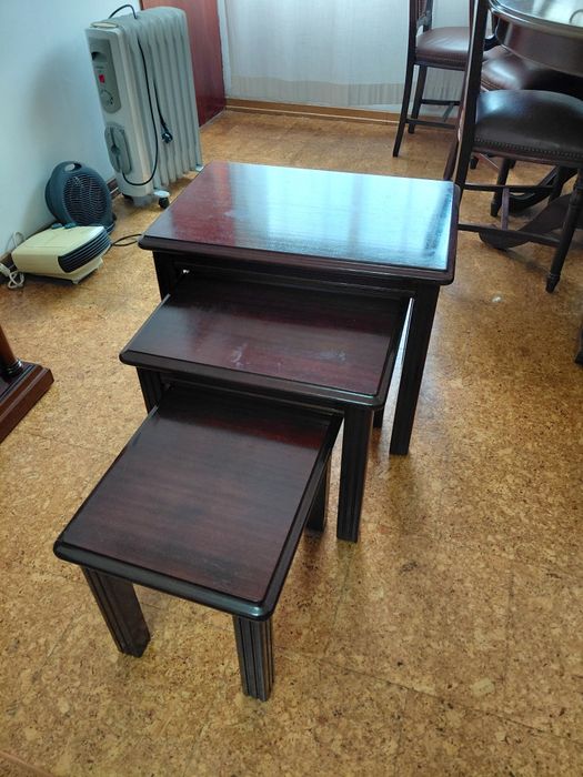 Conjunto 3 mesas apoio madeira