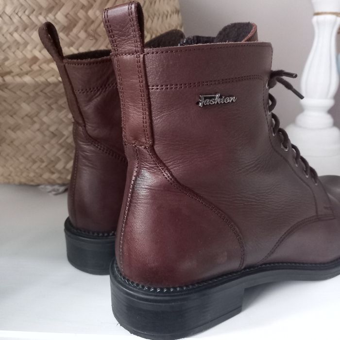 Brązowe buty botki ze skóry naturalnej 38