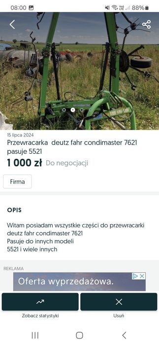 Czesci przewracarka deutz fahr condimaster 7621    5521