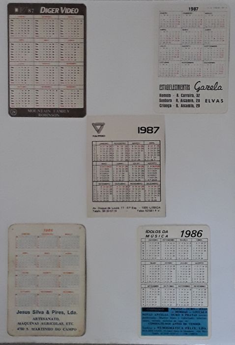 Calendários de bolso tema: cinema - anos 1986 e 1987