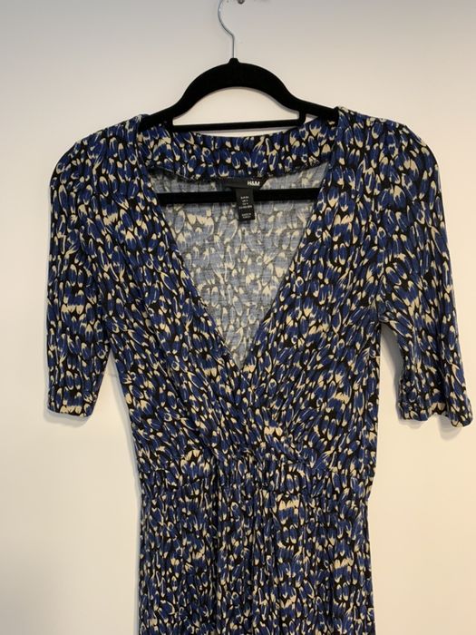Suknia H&M 34 granatowa 3/4 rękaw