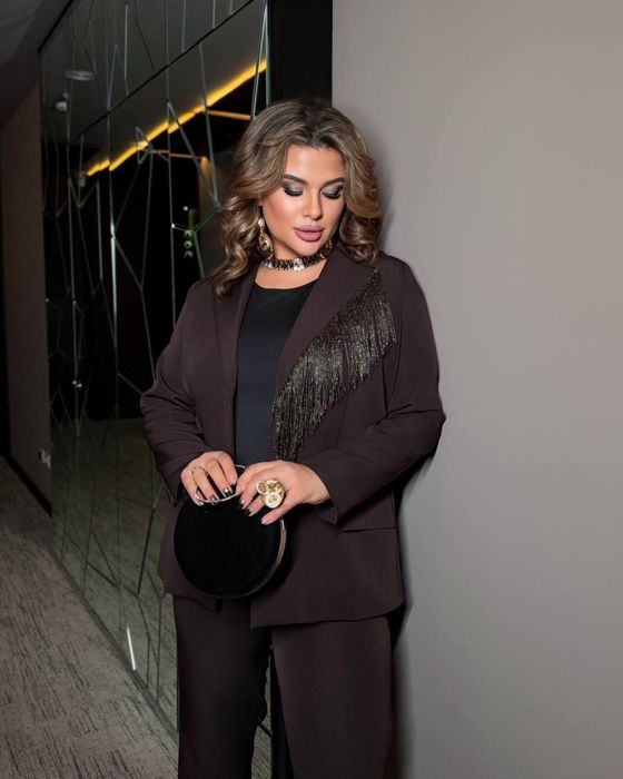 Женский брючный костюм 48-58 батал Жіночий костюм брючний шоколад