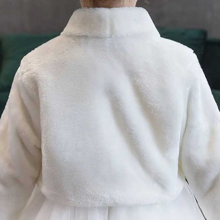 Bolerko futerko białe komunijne 128