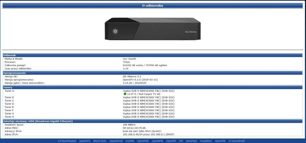 Dekoder Vu+ Uno 4K UHD FBC Dual DVB-S2X v2.0 Enigma E2 (Stan Jak Nowy)