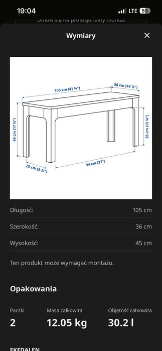 Ikea ława ławka 2 sztuki ciemny braz
