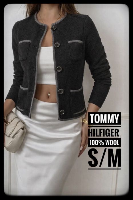 85.J.nowy.S/M. Tommy Hilfiger sweter/żakiet/kardigan 100% wełna czarny
