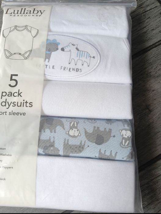 5 pak body niemowlęce, body na krótki rękaw, 0-3 m-ce