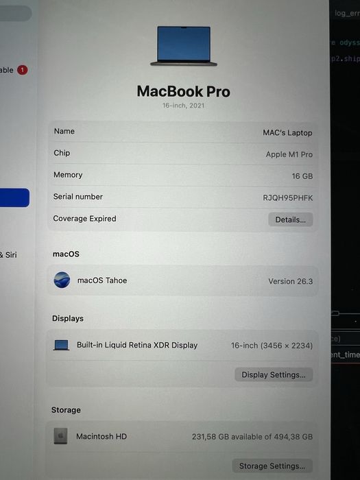 MacBook Pro 16' 2021 A2485 M1 Pro/10 CPU/16 GPU/16Gb RAM/512Gb SSD ідеал