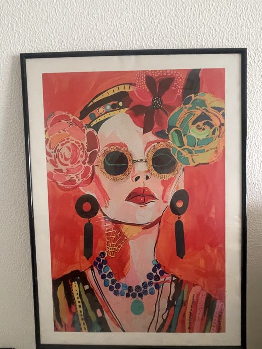 Quadro Decorativo Moderno Ilustração Mulher com Moldura - 70x50 cm