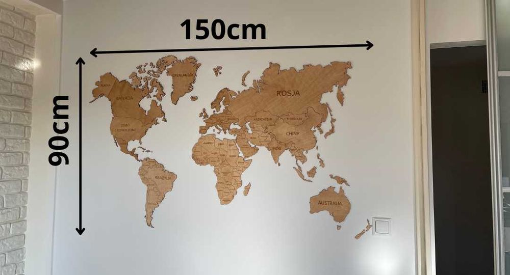 Mapa Świata dla podróżnika sklejka 150x90 cm, grawer, kolor WINCHESTER
