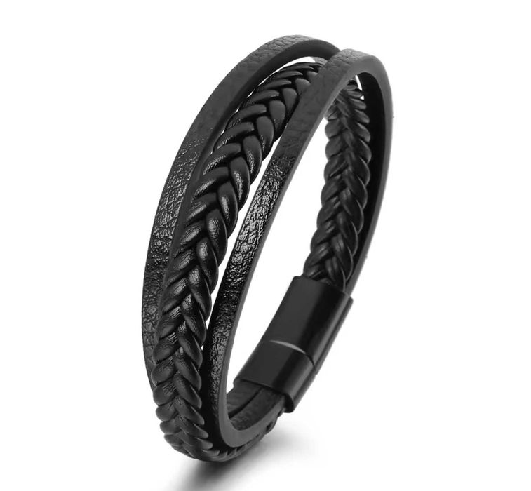Bransoleta ze skóry, czarna, unisex, nowa