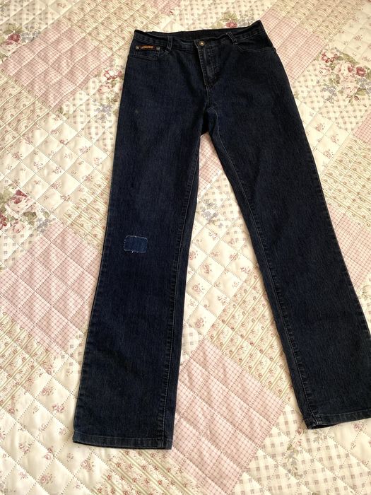 Granatowe proste jeansy S 36 elastyczne basic