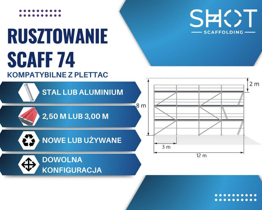 Lekkie rusztowanie aluminiowe na elewację PLETTAC 8,3x12=100 m2 nowe