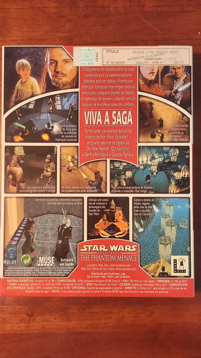 Jogo PC Starwars Episode I The Phantom Manace LucasArts Big Box