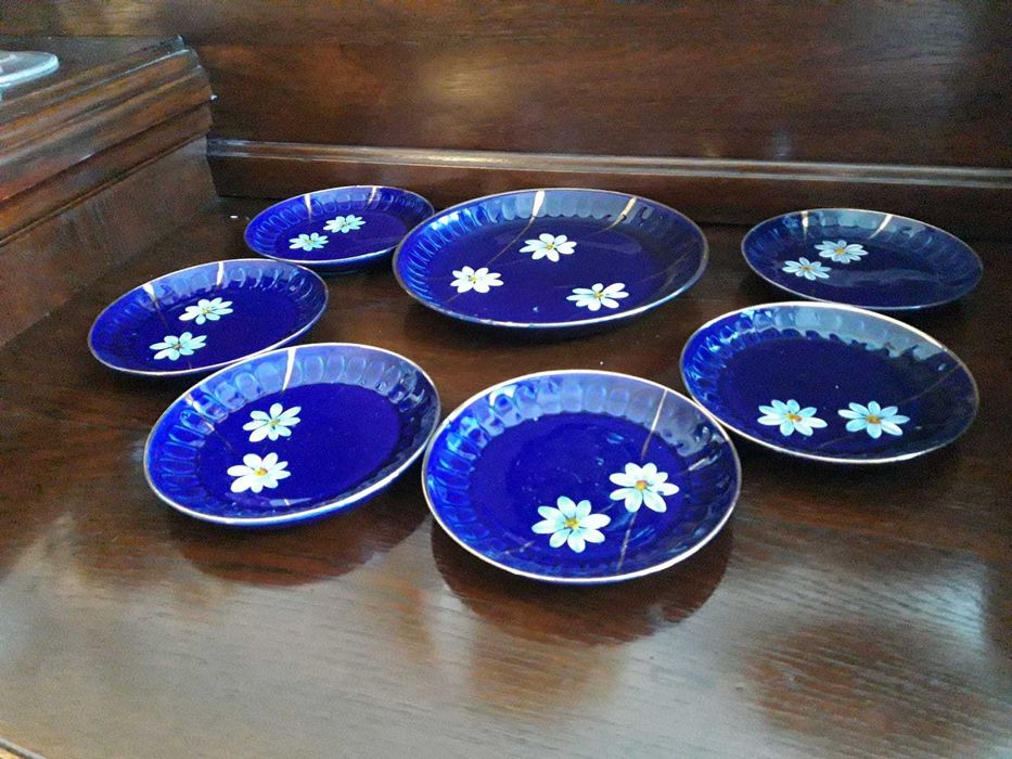 Zestaw Talerzy Deserowych Kobalt ręcznie malowane