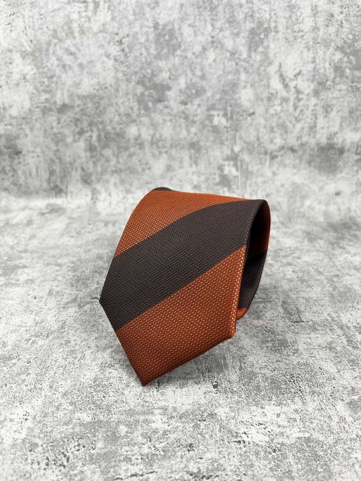 NOWY krawat regimental garniturowy w pasy brązowy rdzawy rudy męski