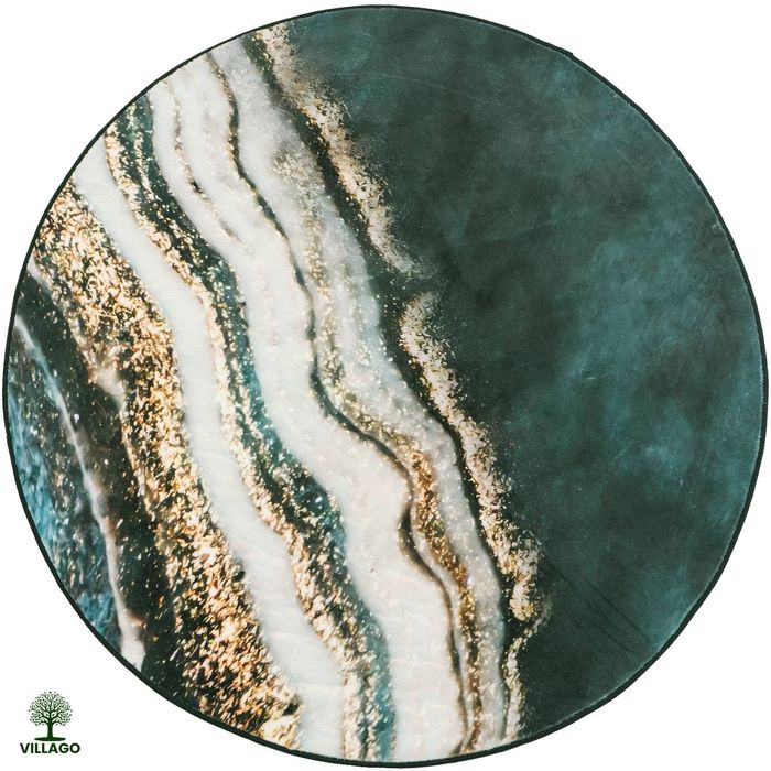 NOWY • OKAZJA Okrągły dywan Villago OVON 90x90 cm – Wzór złoty brzeg