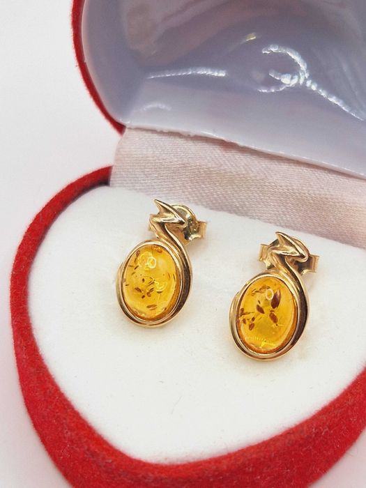 Nowe złote kolczyki. 585 (14K). BURSZTYN