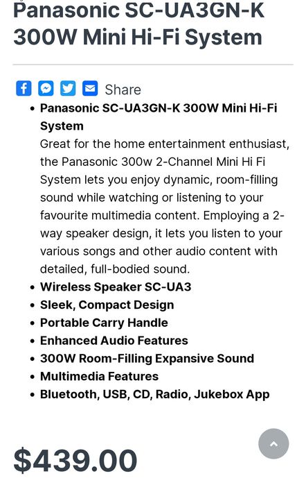 Boombox radio CD usb pilot wieża wzmacniacz Panasonic amplituner