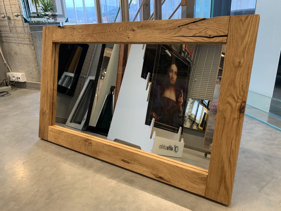 Rustykalne lustro w dębowej ramie okazja cenowa rabat