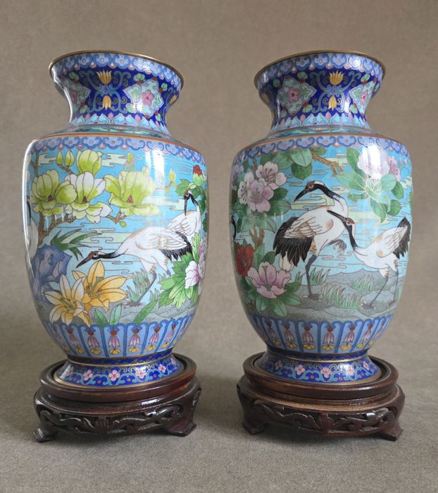 Para dużych wazonów Cloisonne, Emaliowana Komórkowa, Chiny