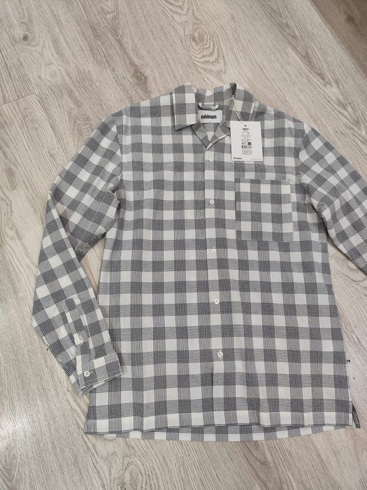 Męska elegancka nowa koszula w kratę biało szara minimum S