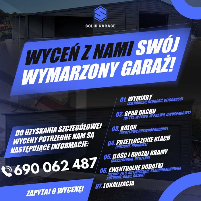 Garaż blaszany schowek na narzędzia dwa stanowiska 8x5m |10x6 9x7|