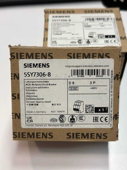 5sy7306-8, автоматичний вимикач Siemens 3Р,  6А, крива D