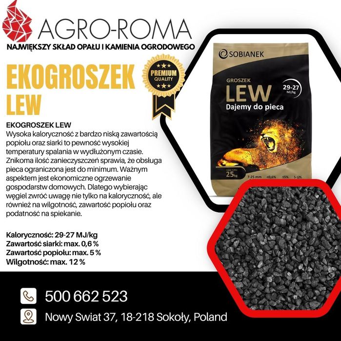 Twój Skład Opału Węgiel Ekogroszek Sobianek Lew pellet