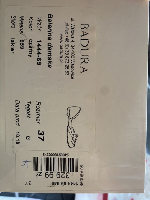 Skorzane, czarne, lakierowane baleriny Badura r. 37