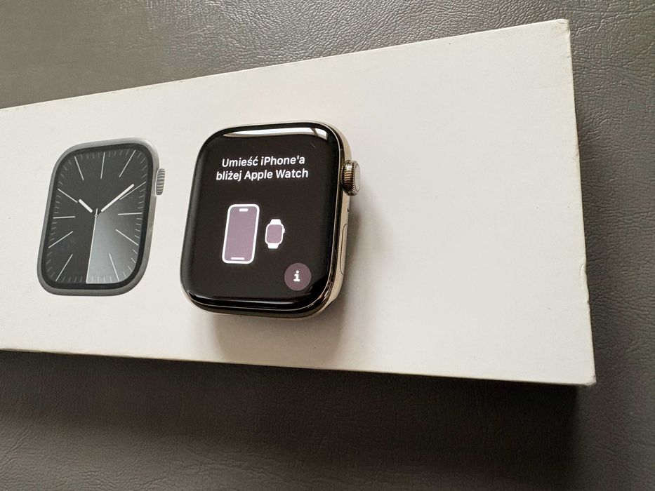 Stalowy steel Apple Watch 9 45mm cellular ZŁOTY komplet