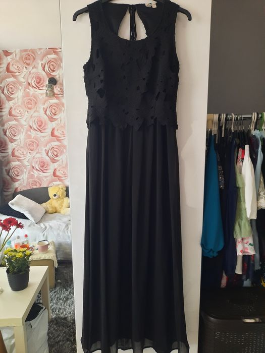 WYPRZEDAŻ- Czarna sukienka maxi S-M, szyfonowa,  wesele inne imprezy