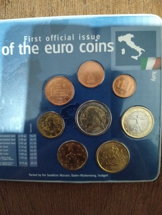 Włochy 2002 zestaw monet 1 cent do 2 euro