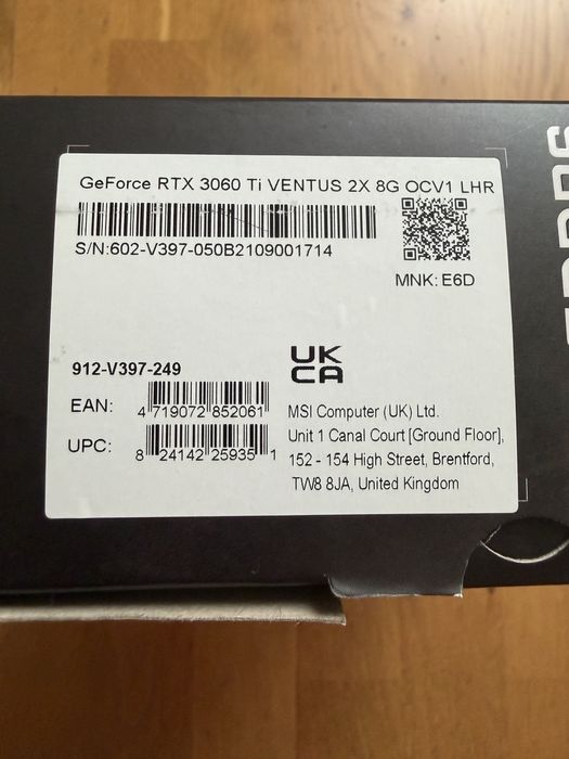 Відеокарта MSI NVIDIA GeForce RTX 3060Ti 8GB.