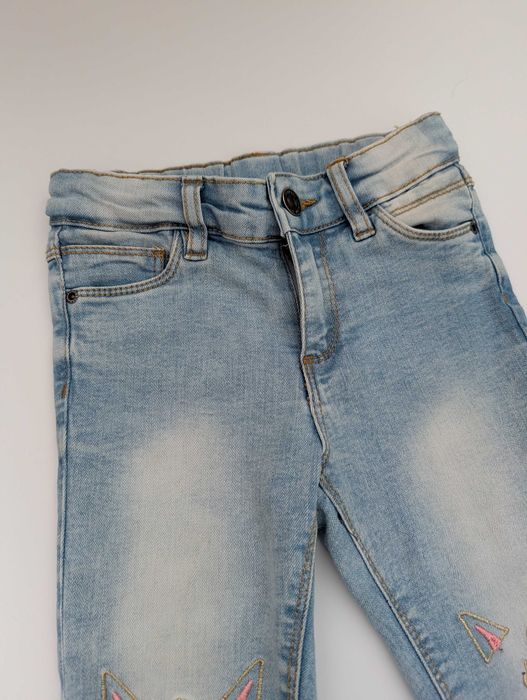 Spodnie jeansy Lindex r. 104 dziewczęce z haftem jednorożców regulacja