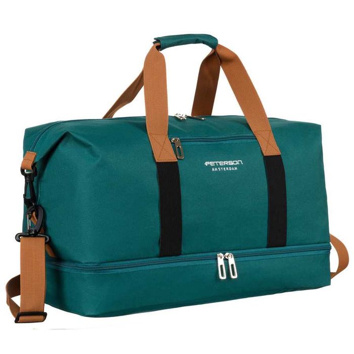 Torba Podróżna PETERSON Dwukomorowa Duża SPORTOWA na Ramię TURKUSOWA
