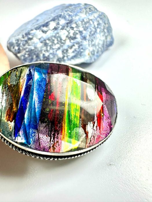 Unikatowa zawieszka Ammolit kamień szlachetny opal Próba 925