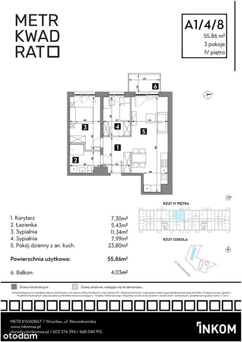 3-pokojowe mieszkanie 56m2 + balkon