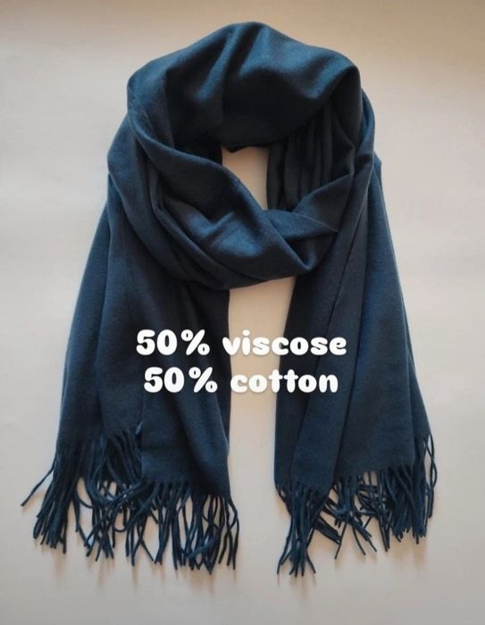 Szalik damski elegancki ciepły granatowy wiskoza bawełna zima jesień